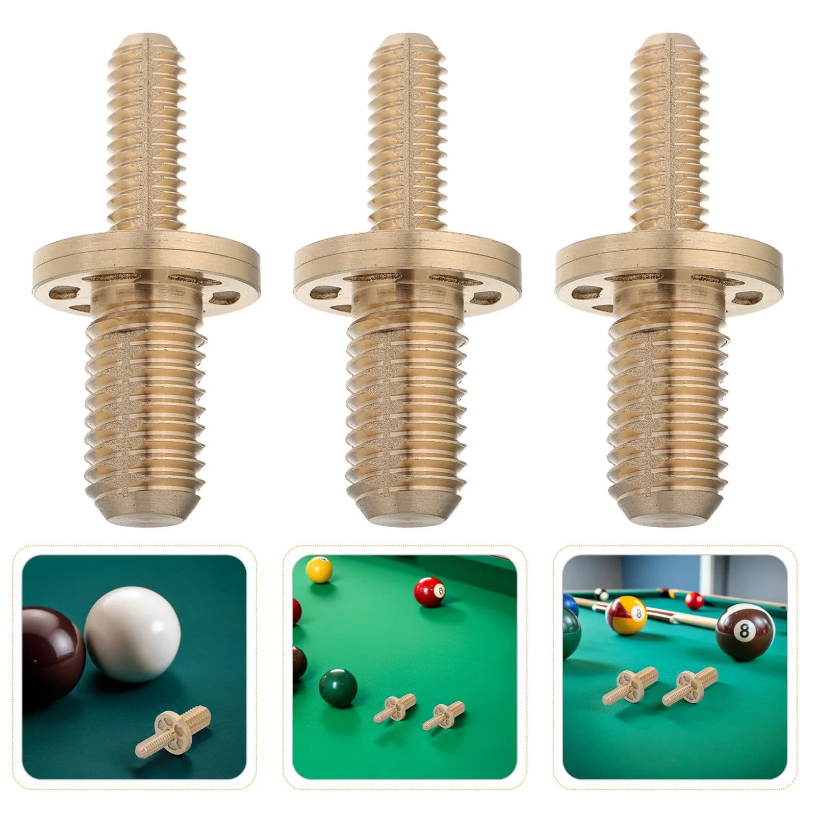 3Pcs Brass Pool Cue Joint Screws High Wear Resistance Billiard Connector Hardware Pool Stick Extension Replacement Repair