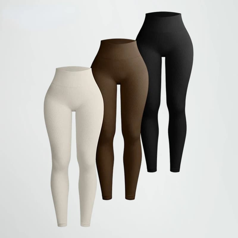 Leggings solidi in filo da donna Pantaloni da yoga in maglia senza cuciture Collant per il sollevamento dell'anca a vita alta Leggings sportivi da corsa per allenamento sottile alla moda