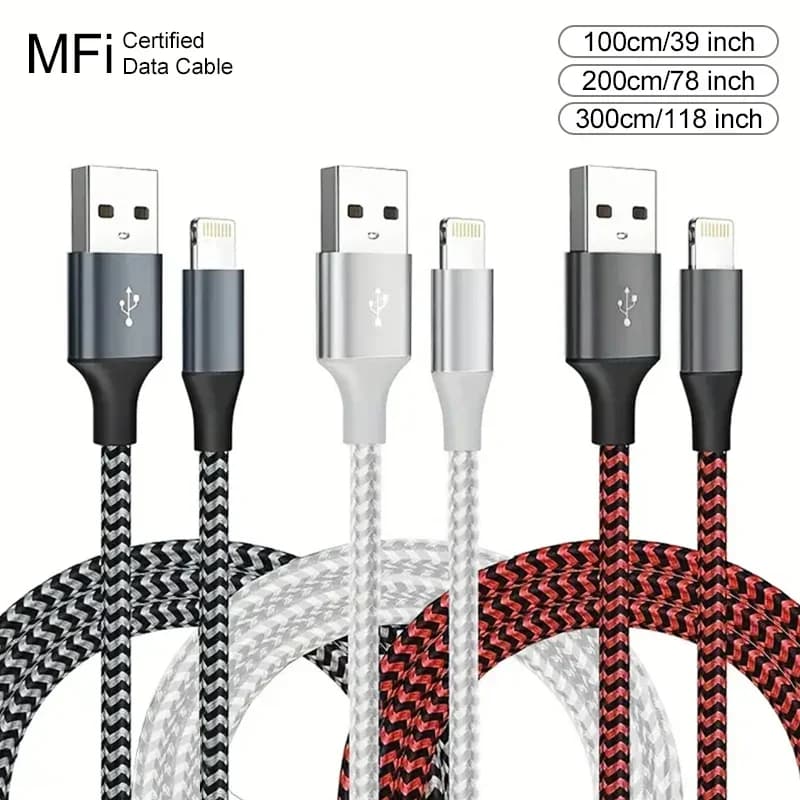 Cavo USB di ricarica rapida da 1M 2M 3M A Lightning per iPhone 11 12 13 14 Pro XS Max XR X Cavo dati per caricabatterie USB con filo intrecciato in nylon