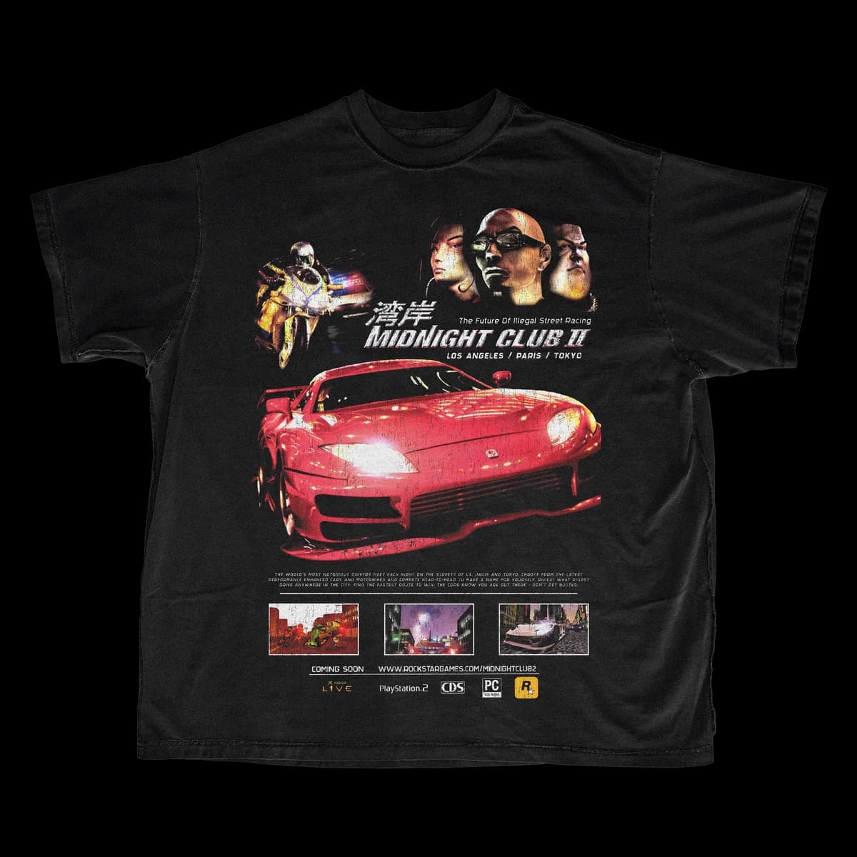 Maglietta Midnight Club II Retro Racing Game per uomo e donna, maglietta grafica vintage Rockstar Street Racing