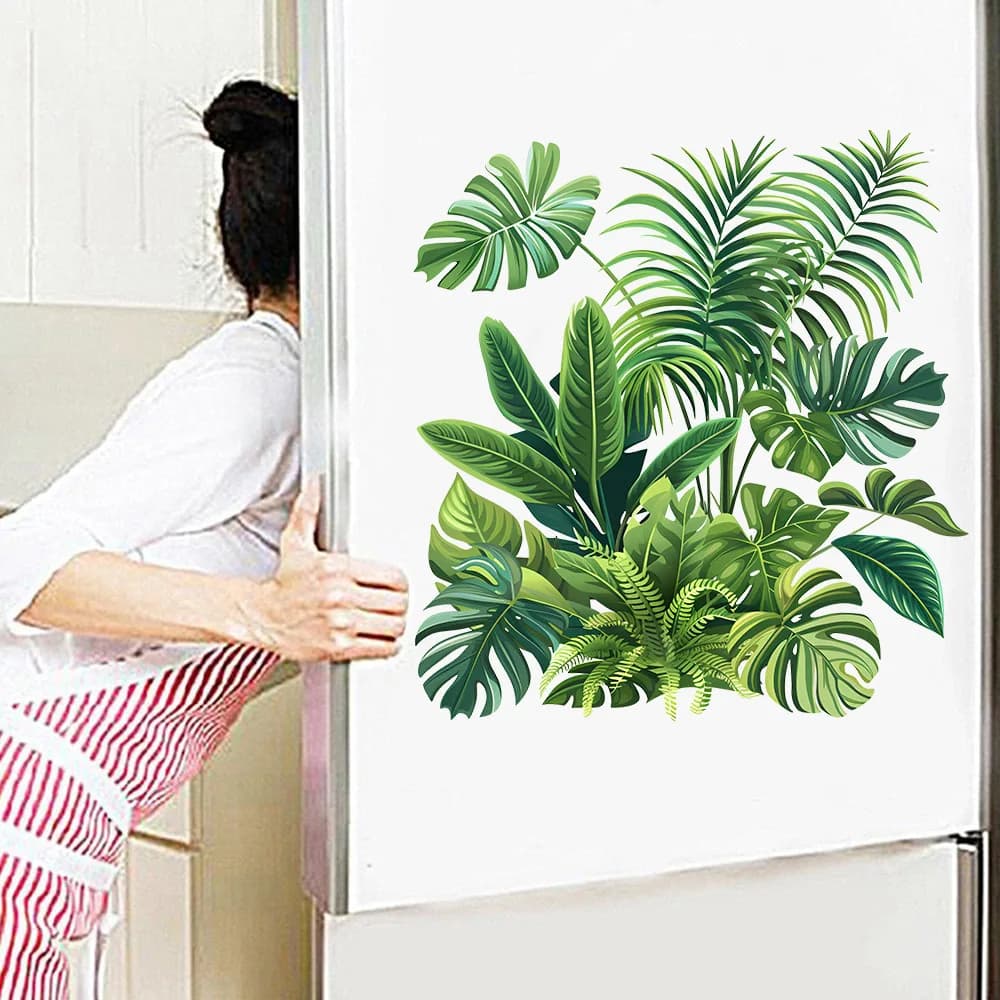 Adesivi Murali Rimovibili con Foglie di Palma Tropicale 30x30cm, Decorazioni Verdi per Soggiorno e Casa