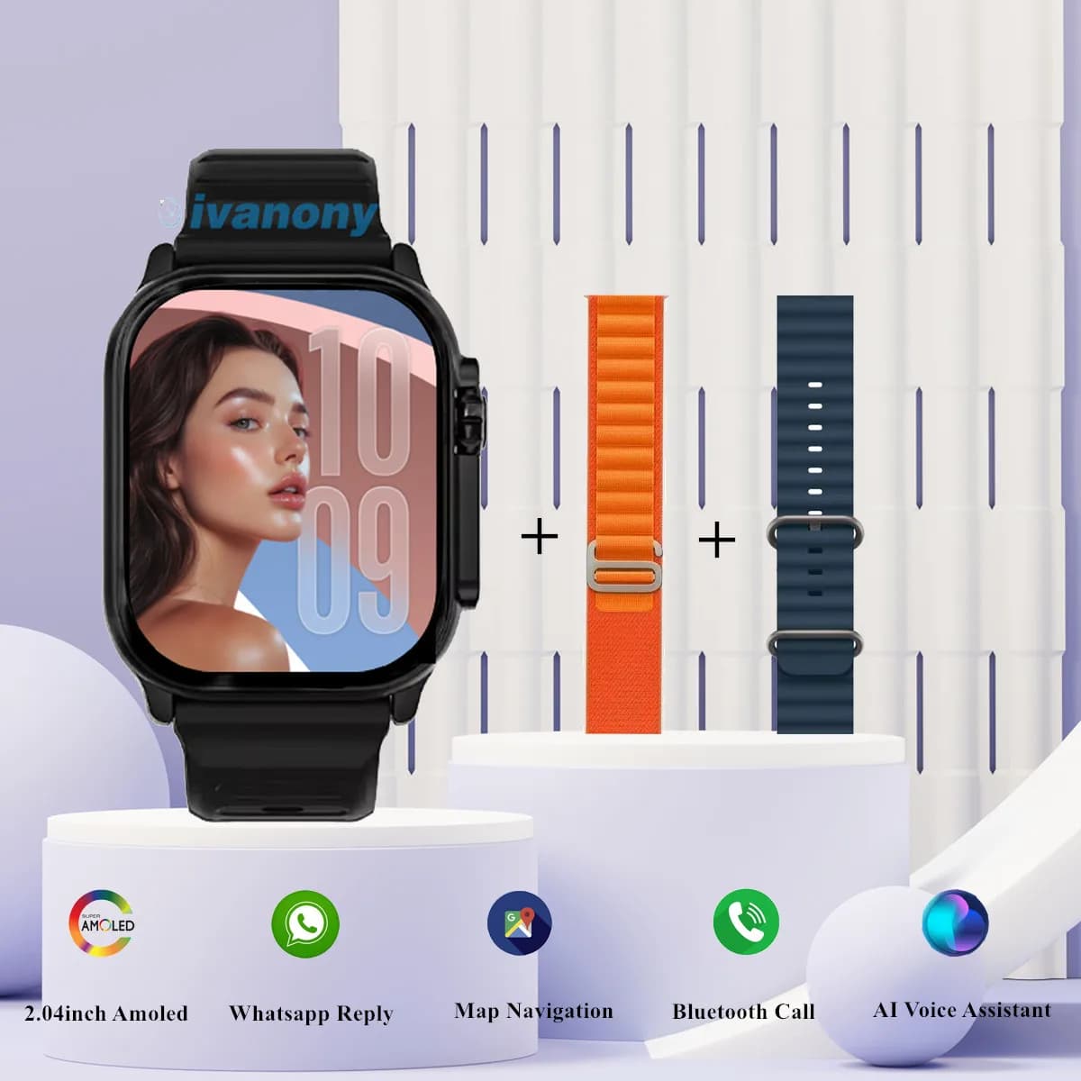 Smartwatch Amoled H26 Ultra Plus 49mm with Bluetooth Calls, Vocal Assistant, Compass, Maps Navigation, WhatsApp Response Support