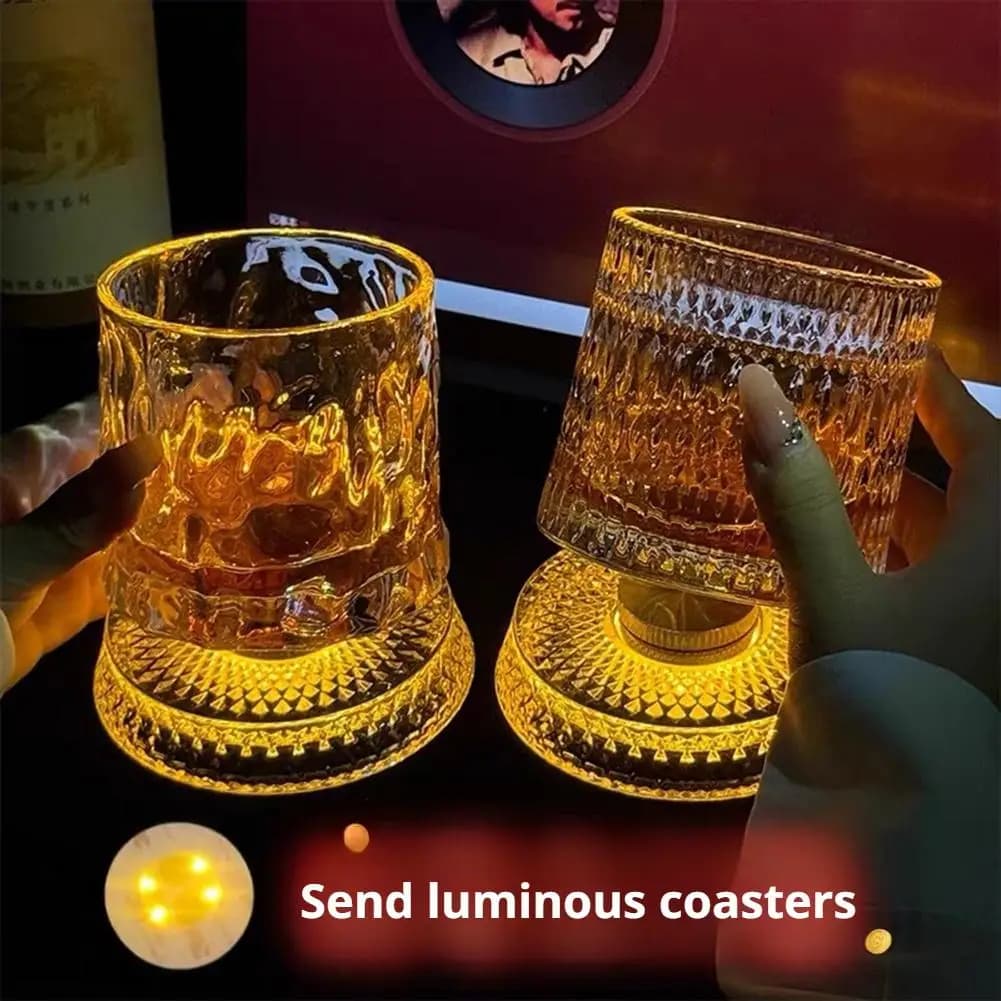 Whiskey Glasses Rotating Whisky Glass With Glass Base 360 Rotate Degrees Crystal Rum Glass For Cocktail Party Drinking
