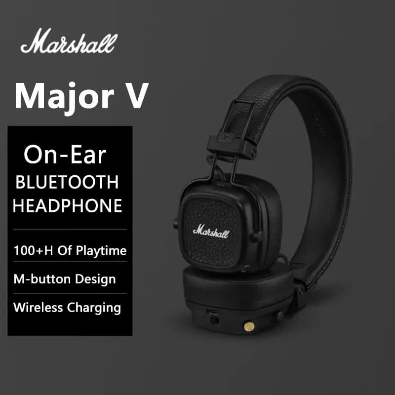Marshall Major V 5 Wireless Bluetooth Headphone with Microphone Foldable Pop Rock Retro Bluetooth App Support Marshall