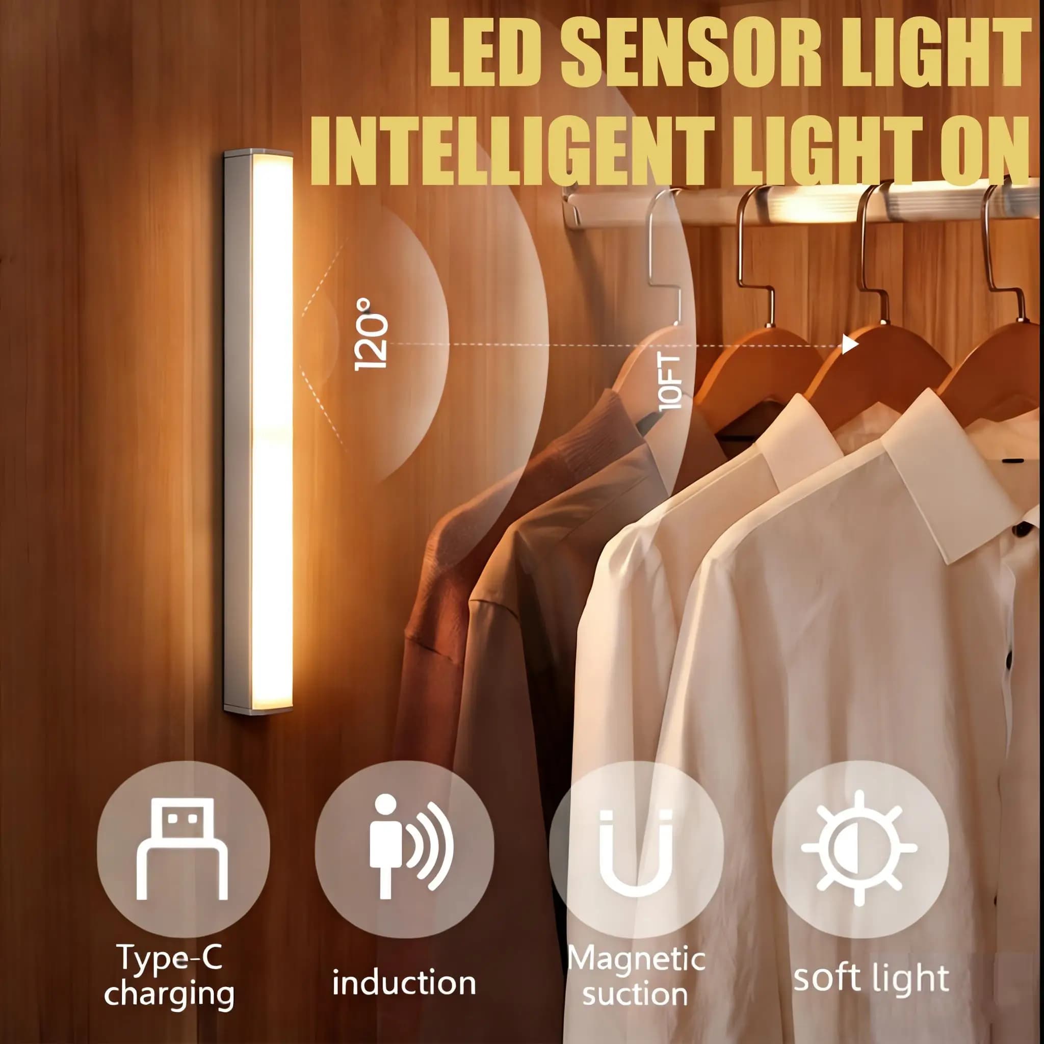 Luce Notturna LED con Sensore di Movimento, Lampada Wireless Sottopensile, Illuminazione Intelligente PIR per Cucina, Armadio, Scale, Camera da Letto