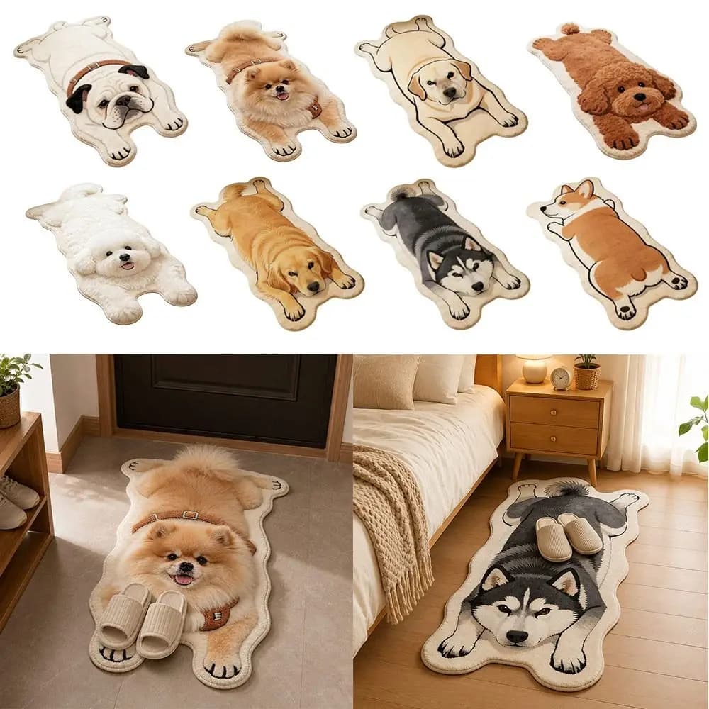 Special-shaped Puppy Print Rug Pet Theme Rug Soft Animal Floor Mat Decorative Carpet Dog Shape Entryway Mat Bedroom Decor