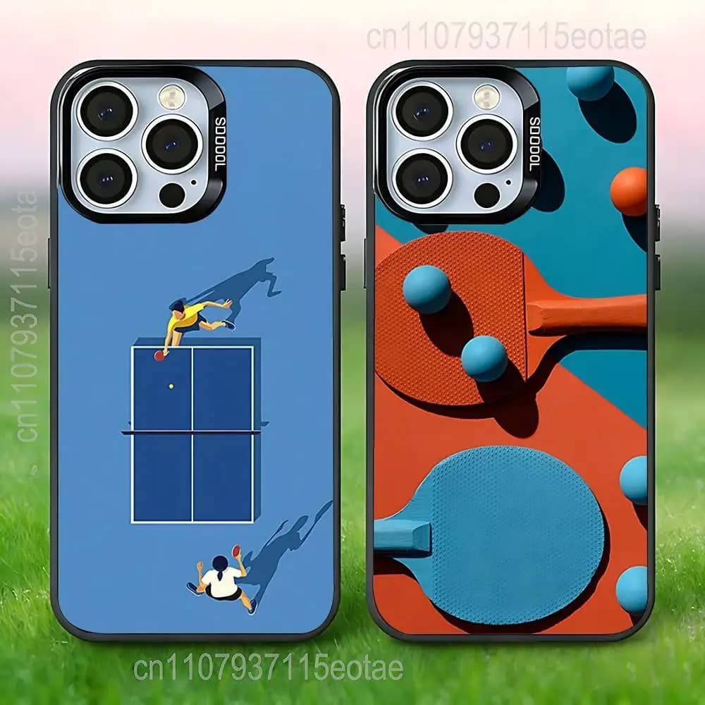 Custodia Nera Opaca Antiurto per iPhone 17, 16, 15, 14, 13, 12, 11, Pro, XS, Max, Plus, Mini, SE4, E con Design Racchetta da Ping Pong