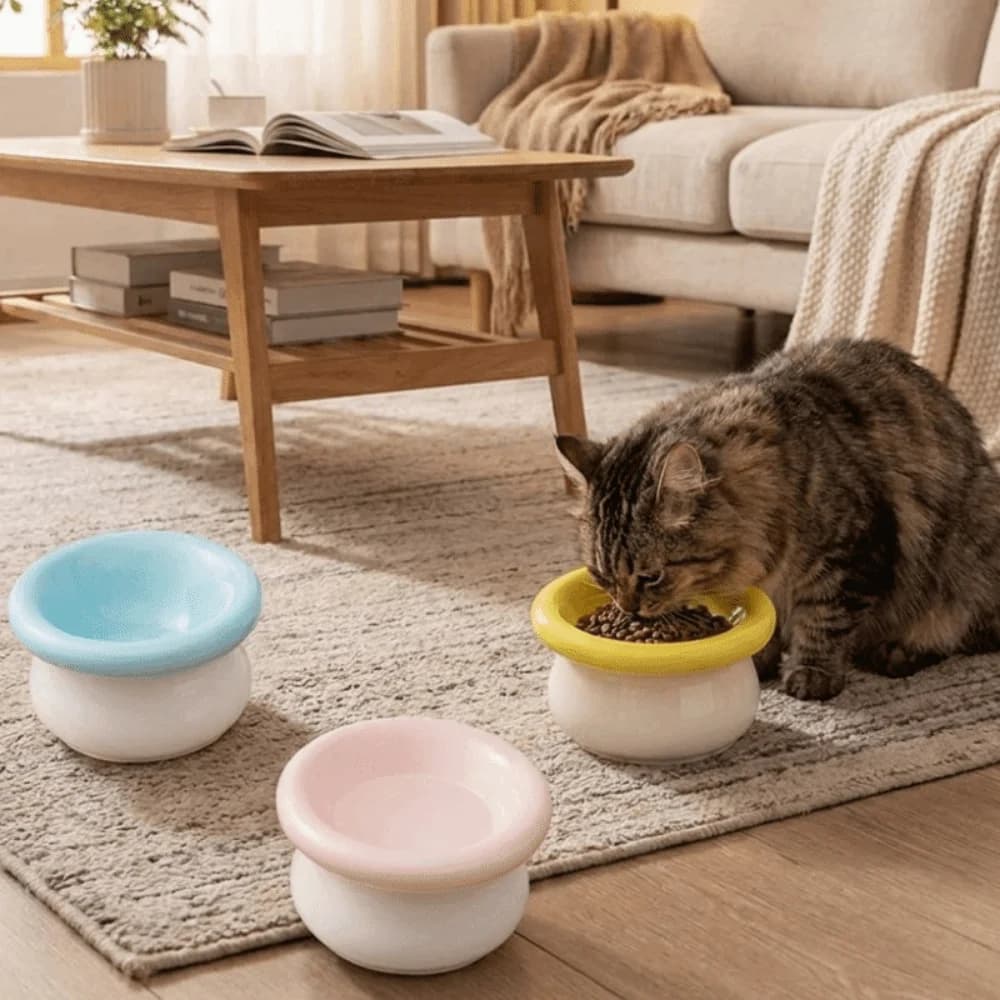 Ceramic Pet High Foot Bowl Large Capacity Neck Protection Pet Food Bowl Flat Mouth Non-slip Cat Elevated Bowl For Dogs Cats