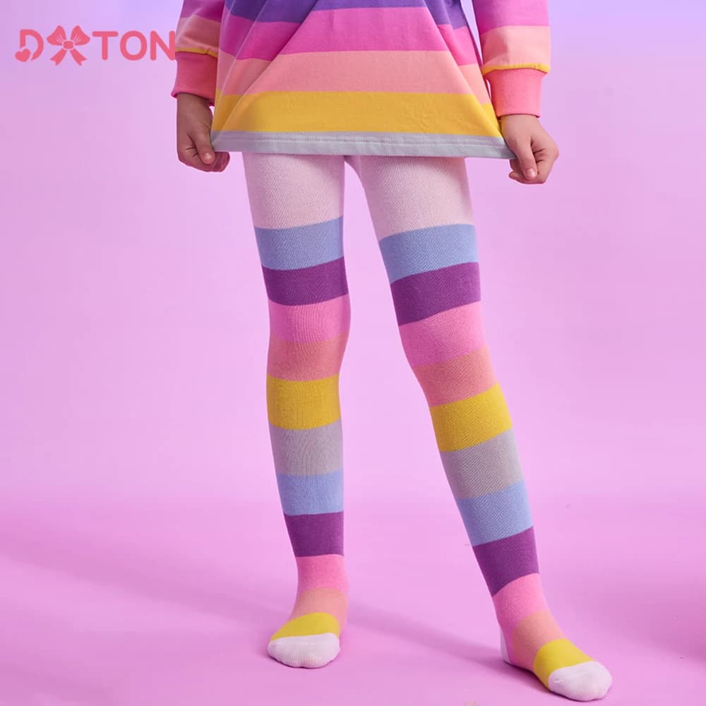 DXTON Collant per ragazze Leggings per bambini in cotone Primavera Autunno Inverno Calzini a righe Collant per bambini Arcobaleno Abbigliamento quotidiano per ragazze per bambini