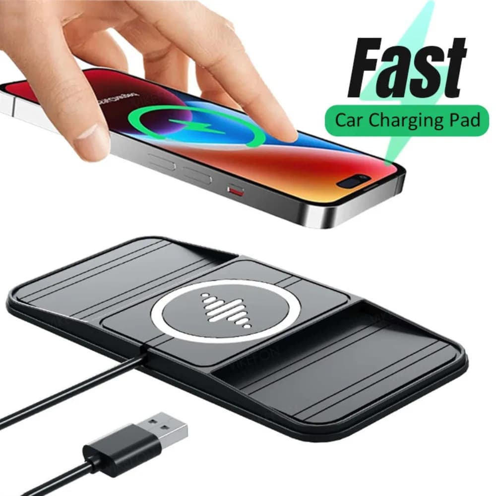 Caricatore Wireless per auto Pad di ricarica per telefono antiscivolo in silicone per iPhone17 16 15 14 13 12 Pro Max Samsung Xiaomi Stazione di ricarica rapida