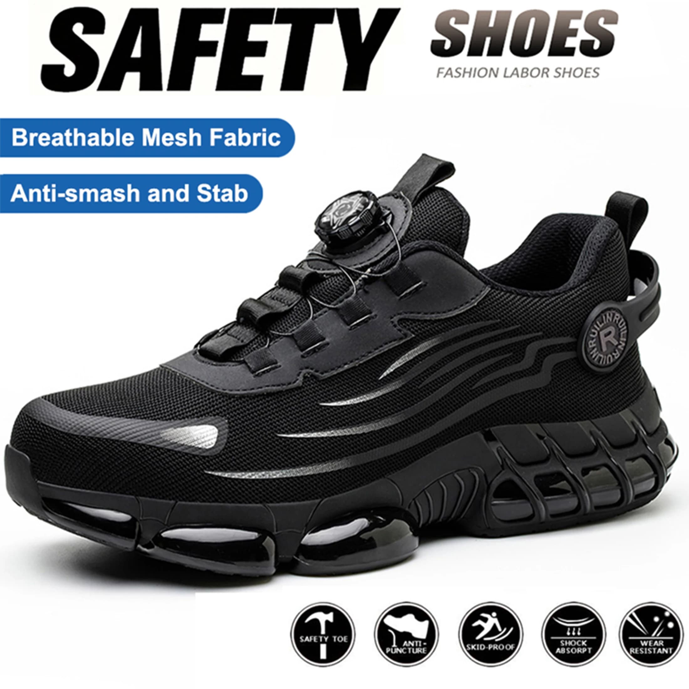 Steel Toe Work Shoes for Men Women Anti-Smash Anti-Puncture Blue Safety Shoes Breathable Lightweight Air Cushion Work Shoes