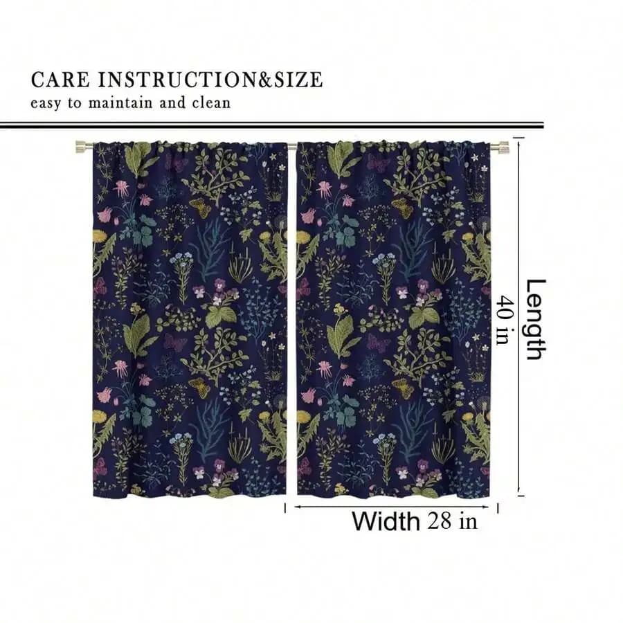 Botanical Floral Blackout Curtains Watercolor Plant Butterfly Pattern 28x40 Inch 2 Panels