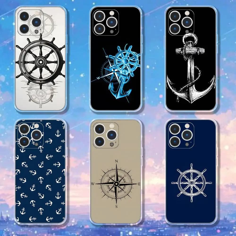 Custodia per telefono con ruota per nave Anchor Boat per iPhone 17,16,15,14,13,12,11 Pro,Max,Plus,X,XS,XR,SE4,E Mini Cover morbida trasparente