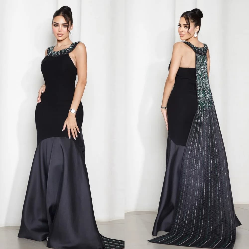 Personalizzato Pastrol Jersey Piega Modello Sirena con paillettes Scoop Neck Abiti lunghi Occasioni su misura Moda serale