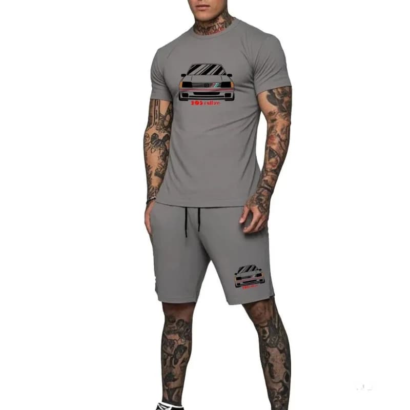 Chic T-Shirt 2Piece Sets Wrc 205 Gti Car Rallye Racing Crewneck Tshirt Shorts Sportwear Mens Tees Short Pants Tracksuit Outfits