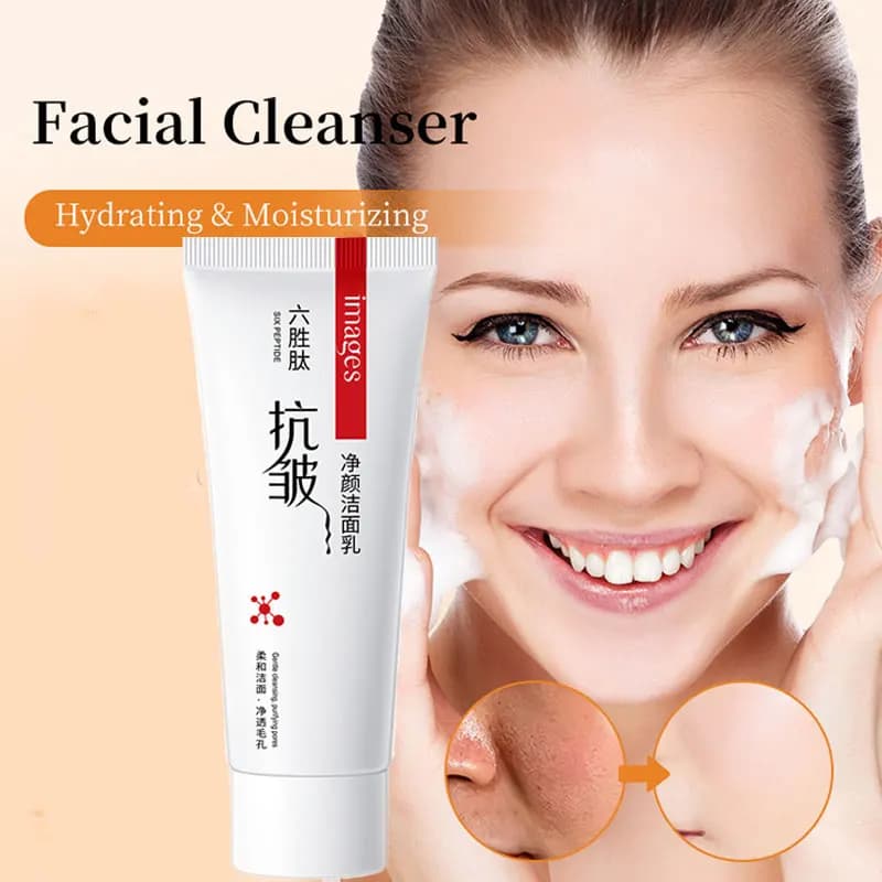 Six-peptide anti-wrinkle cleaner, moisturizing and delicate detergent, narrows pores, balance water and oil cleansing paste