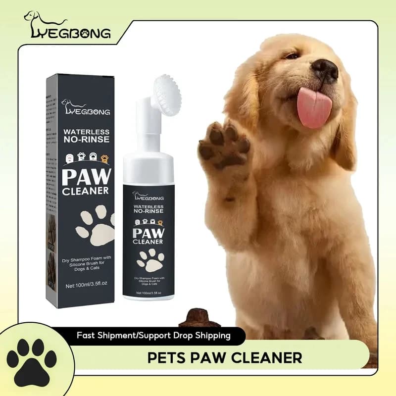 Detergente per Zampe Senza Acqua con Spazzola in Silicone per Cani e Gatti, Shampoo Secco Senza Risciacquo per Piedi