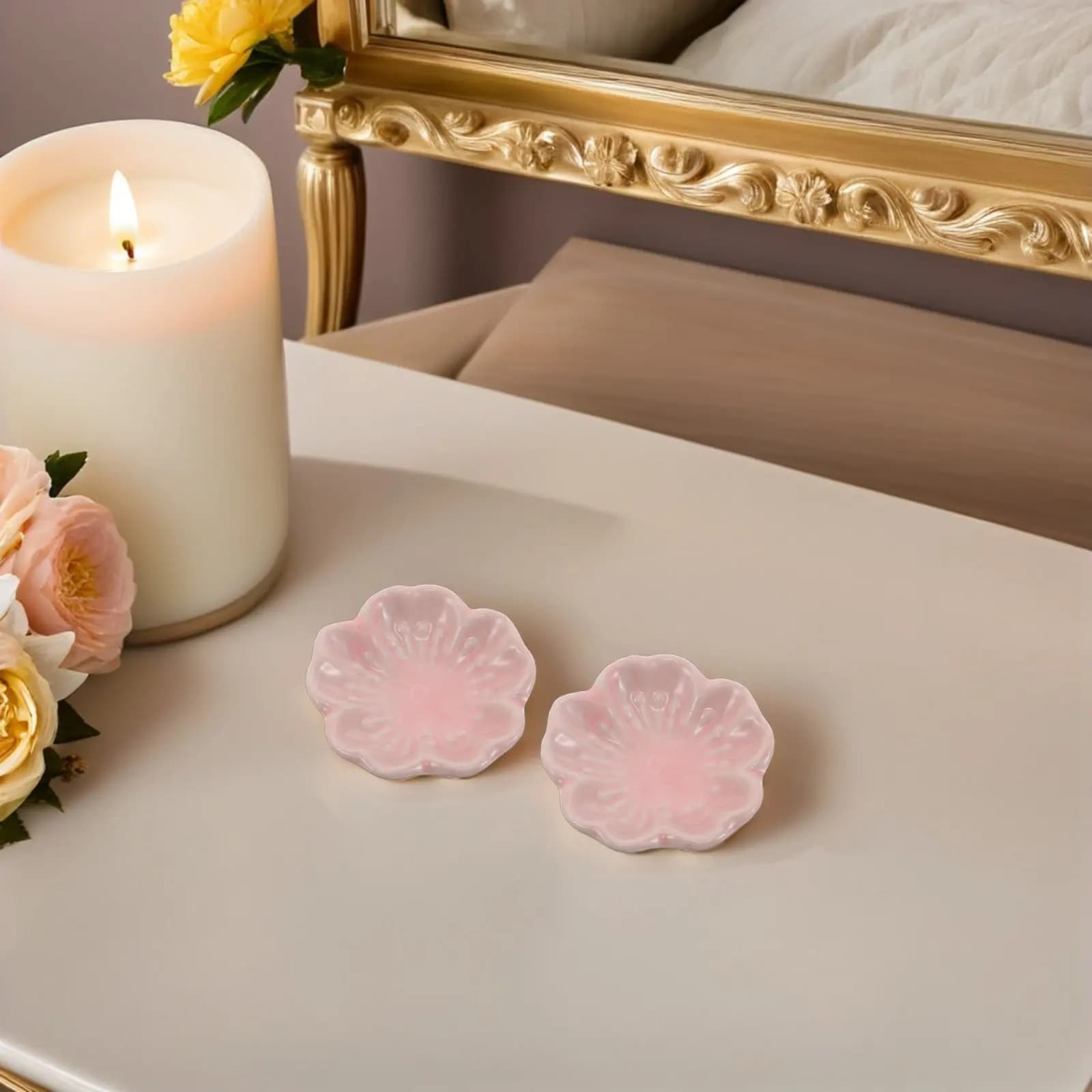 6 Pezzi Porta Incenso in Ceramica a Forma di Fiore di Ciliegio Rosa, Mini Vassoio a Forma di Fiore, Bruciatore per Bastoncini di Incenso Stile Giapponese, Rilassante
