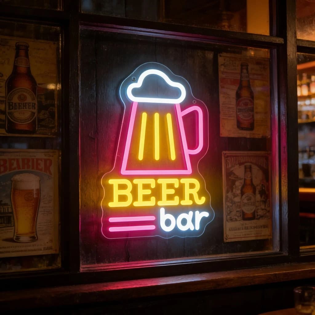 Insegna al Neon a Forma di Boccale di Birra per Arredamento di Casa, Bar, Pub, Ristorante, Insegna LED Vintage per Taverna, Pronta da Appendere, Atmosfera Retrò
