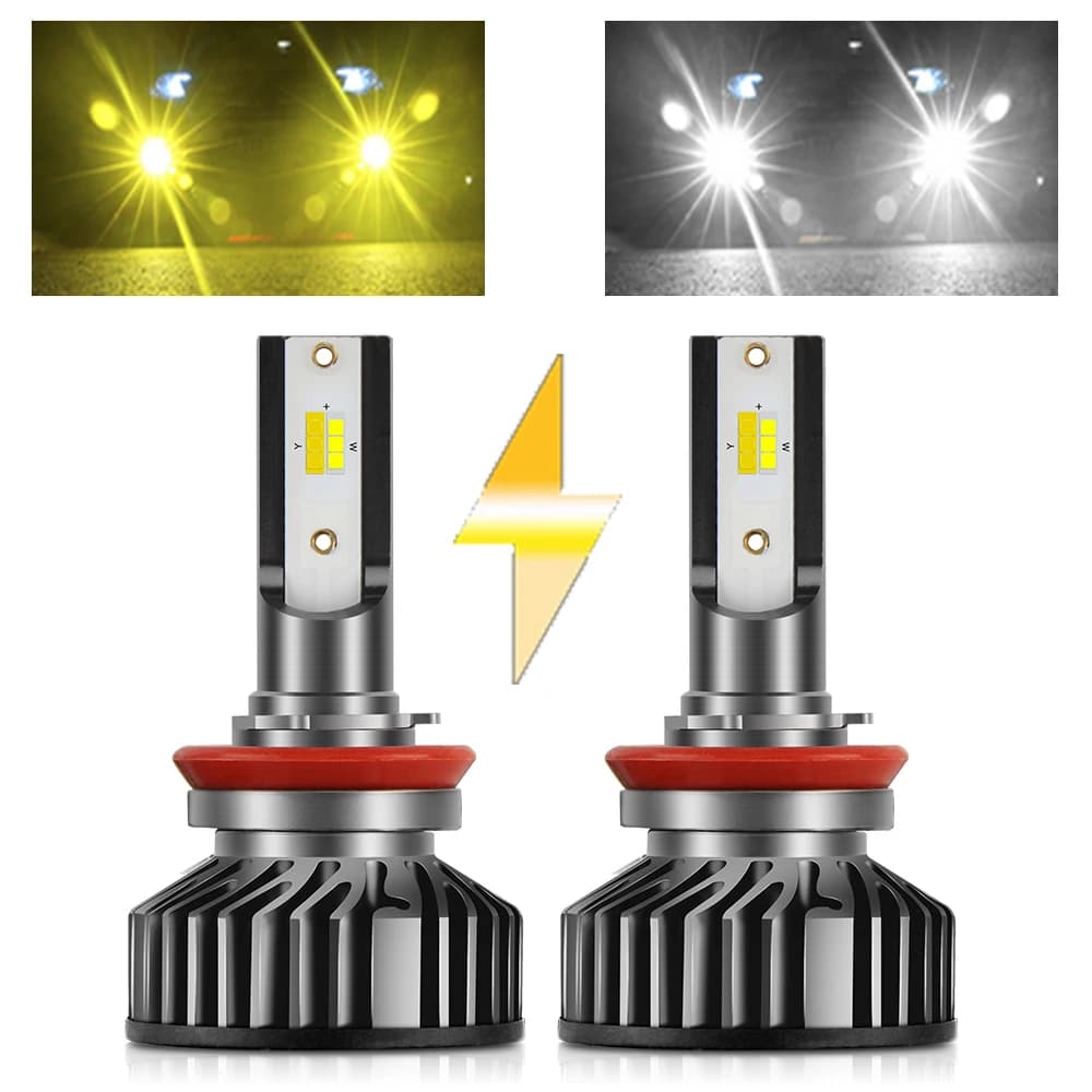 BraveWAY Strobe H11 LED headlight bulbs H3 H8 H9 LED lights for car 12V 3000K + 6000K white + yellow flash fog