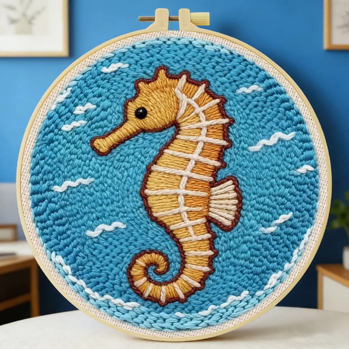 20X20CM/7.87inch Animal - Seahorse Punch Needle Embroidery Set Kit Stitch Embroidery Knitted Embroidery DIY Handmade Gift