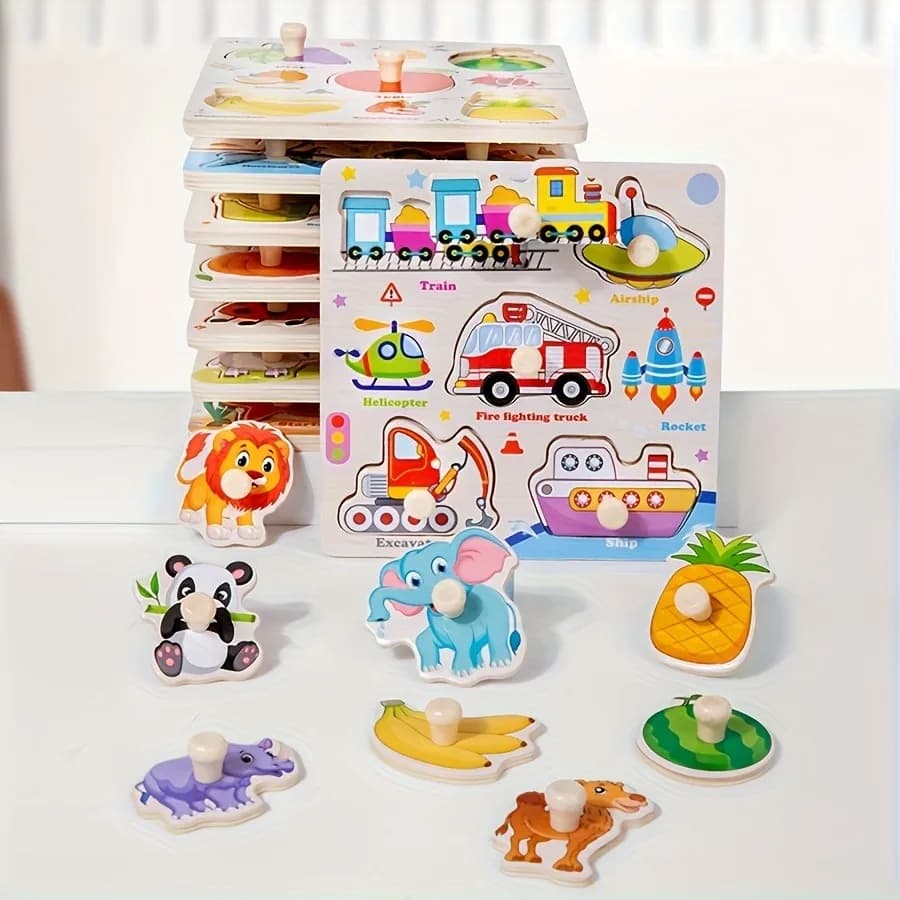 3Pcs Wooden Peg Puzzles for Toddlers, Ocean Sea Creature Farm Wild Animal Insect Shape Matching Board, Early Learning Educational Montessori Toy Gift for Kids Boys Girls Ages 1-3