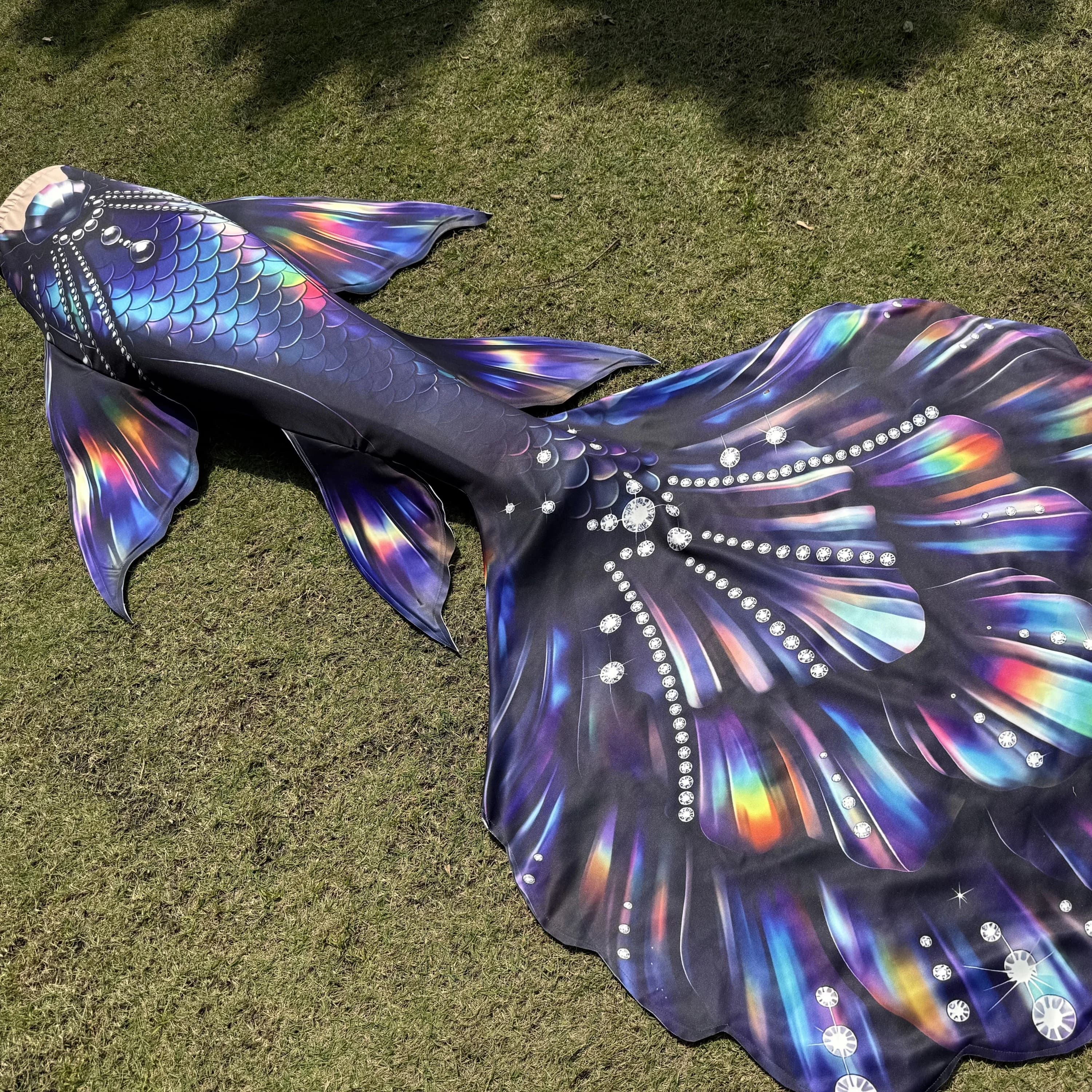 Nuovo Costume da Bagno Stile Europeo e Americano con Coda di Sirena in Perle Blu, Outfit per Foto Vacanza al Mare