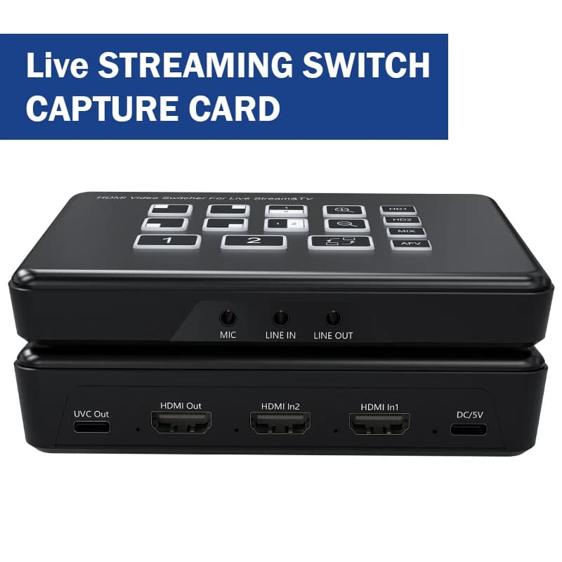 Switcher mixer video per streaming live HDMI a 2 vie Ingresso a 2 canali 1080P USB C Scheda di acquisizione video Registra per giochi con fotocamera Podcasting
