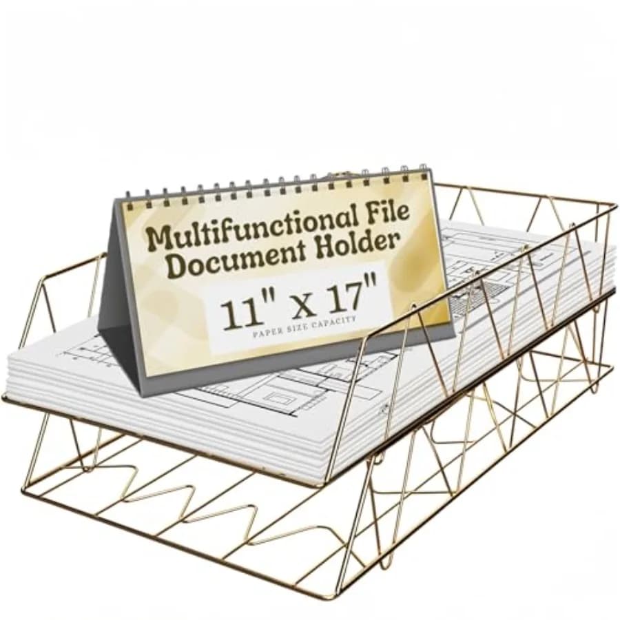 Organizzatore per Documenti in Metallo Impilabile 11x17, Vassoio da Scrivania a 2 Livelli in Filo Metallico per Ufficio e Casa, Portadocumenti Dorato per Documenti e Posta