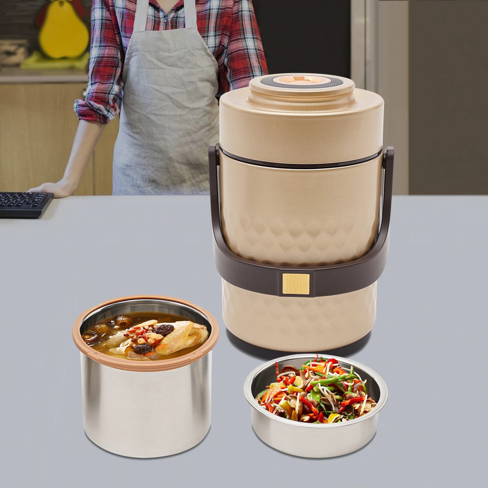 Thermos per alimenti impilabili sigillati a 3 livelli, scatola termica per il pranzo isolata per l'utilizzo di mense scolastiche, ristoranti, case