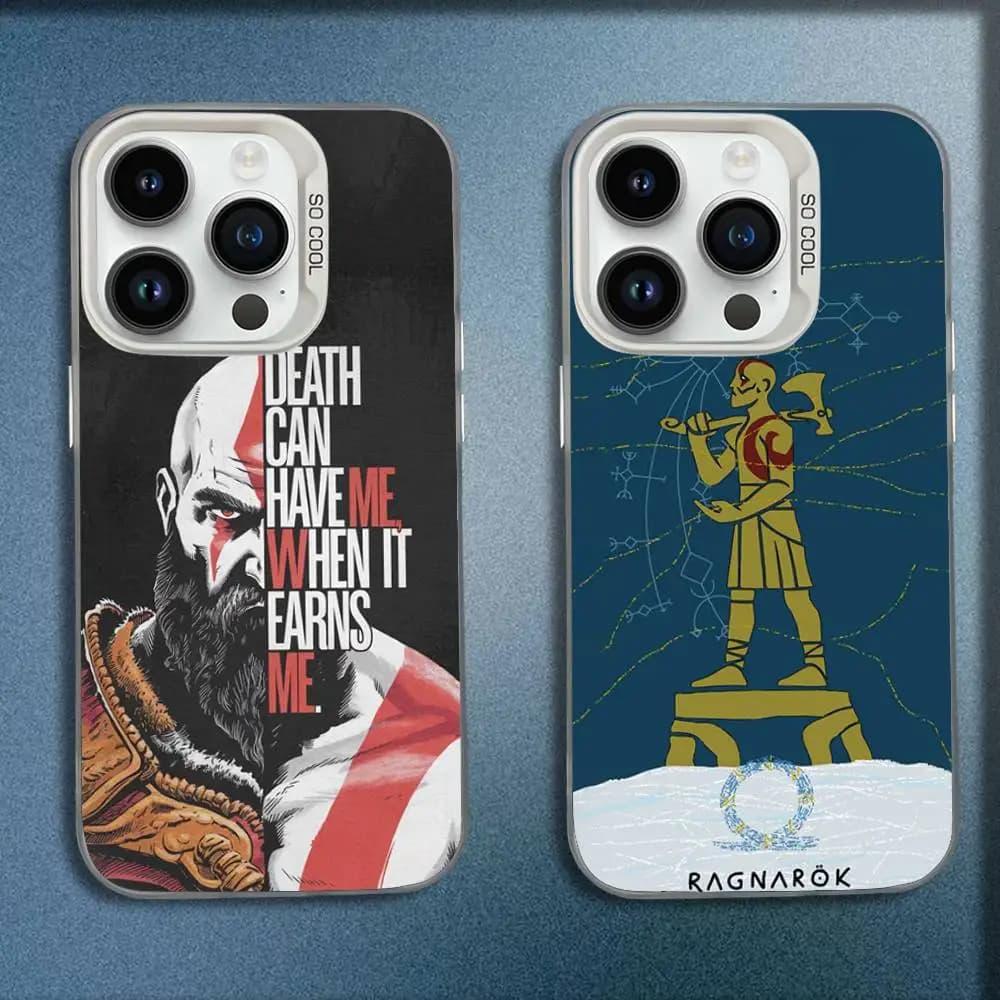 Custodia per telefono G-Dod OF War K-Kratos per iPhone 16,15,14,13,12,11, Mini,Pro,E,MAX Cover antiurto opaca bianca caramella