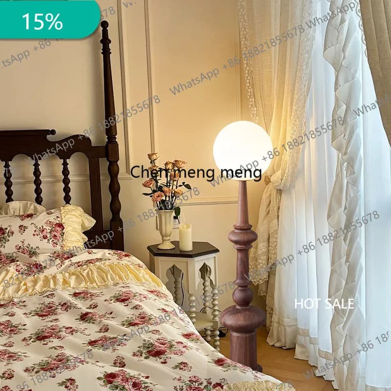 Lampada da scrivania a colonna romana in noce nero di grado FAS, stile medievale francese e nordamericano, per soggiorno, da terra a soffitto, modello B182