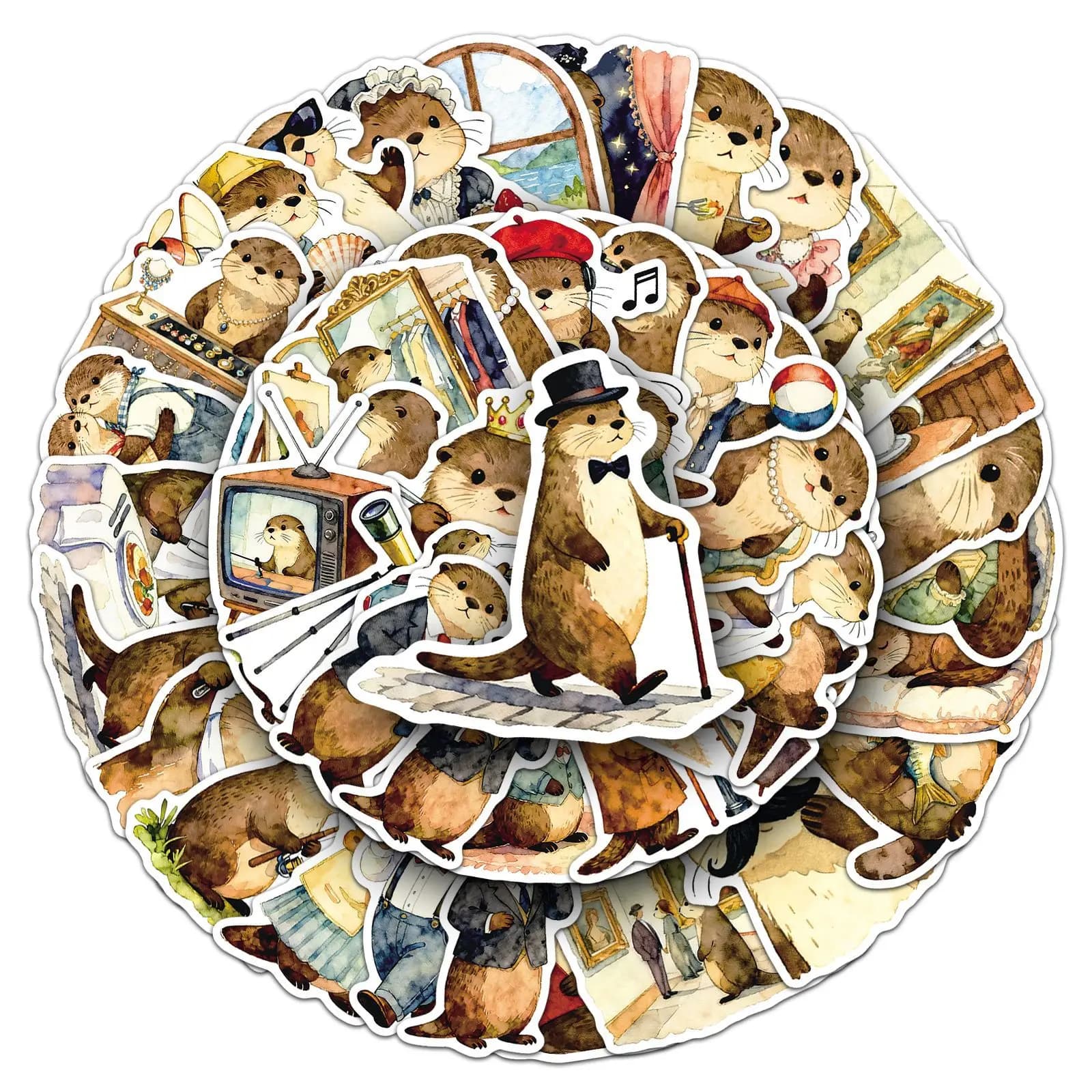 50 pezzi di adesivi per lontra cartone animato simpatico animale art doodle per scatola di immagazzinaggio per tablet da parete scrapbooking fai da te