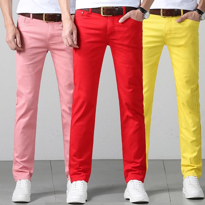 Colorful Stretch Men's Jeans New Washed Straight Cowboy Pants Male Clothing Fashion Business Luxury Denim Trousers Solid Color