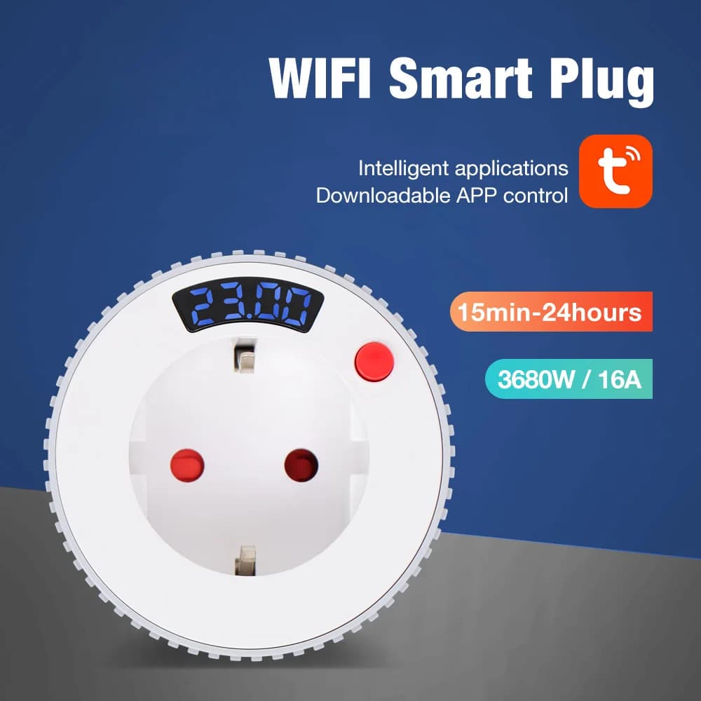 WiFi Smart Plug Presa timer per il conto alla rovescia Display LCD Interruttore timer Rotante Regola la presa per il conto alla rovescia 15 minuti-24 ore 1min-23h59m