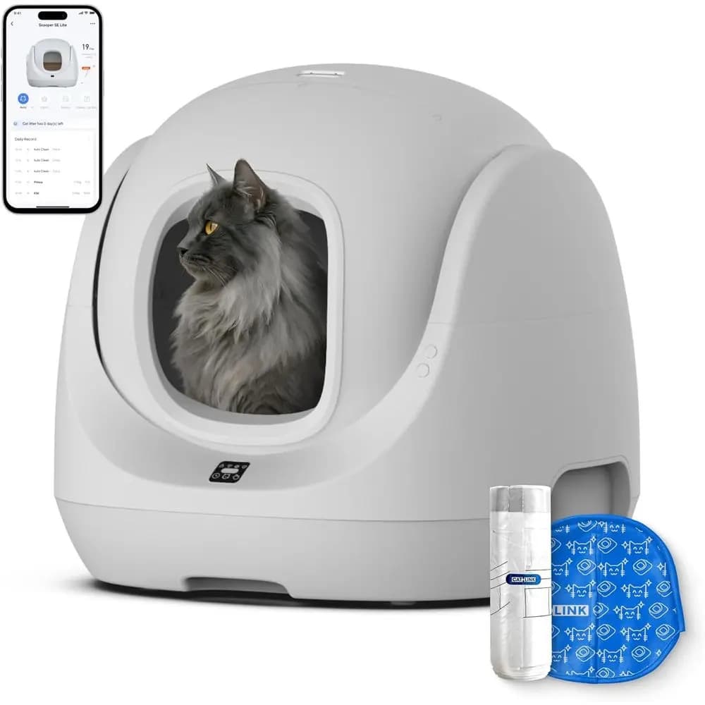 Lettiera Automatica con Protezione Anti-Pizzicamento, Ideale per Gattini, Gatti Anziani e Gatti a Zampe Corte, Facile per Principianti, Grigio/L