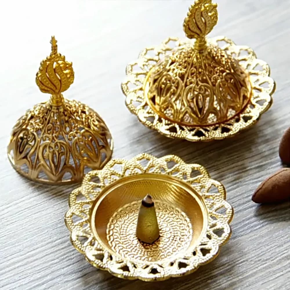 Mini Crown Retro Copper Hollow Out Incense Stick Burner Holder Golden Arab Burner Catcher Home Decoration Sandalwood Censer backflow incense burner incense burner