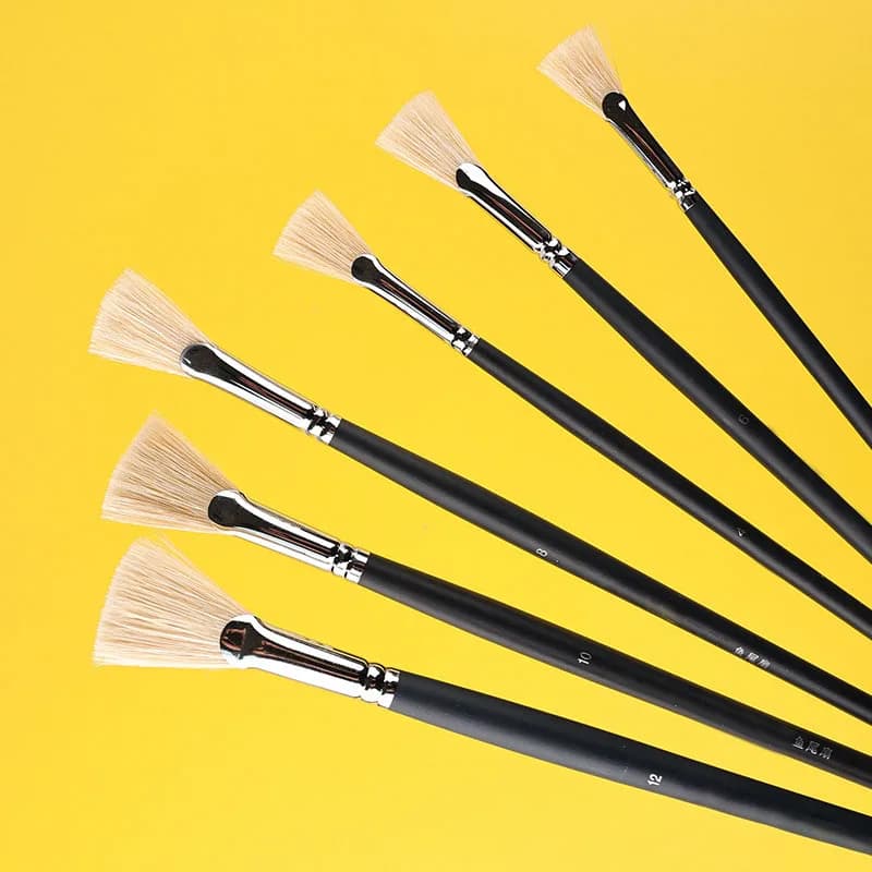 8Pcs/set Bristle Fan-shaped Oil Paint Brush Long Birch Rod Fishtail Gouache Watercolor Brush Training Class Artist Paint Brushes