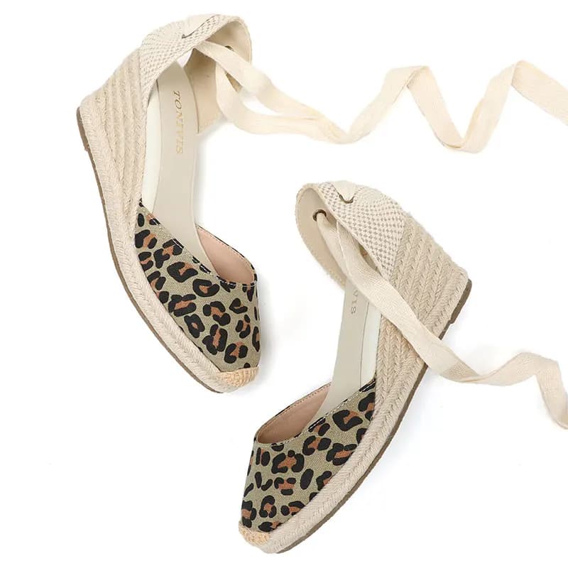 Sandali con zeppa da donna 7CM, espadrillas in lino con lacci, scarpe estive con plateau e cinturino alla caviglia, casual per spiaggia e vacanze