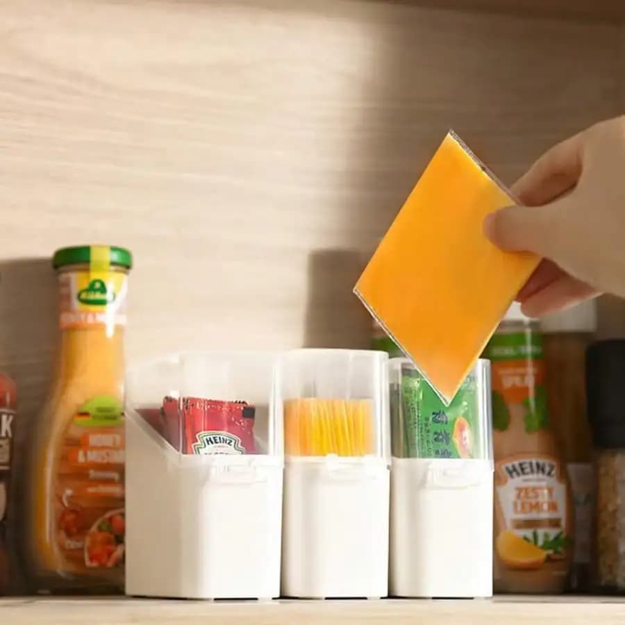 4PC Airtight Cheese Slice Storage Box Set - Fridge Organizer Containers For Cheese, Tea Bags, Spices - Clear Lids & Stackable Design White
