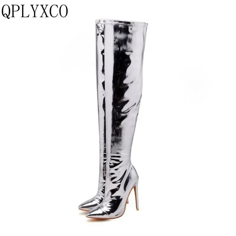 Thigh High Boots Women Sexy Pointed Stiletto High Heels Microfiber Dress Party Club Zipper Over The Knee Boot Big Size 48 W-3