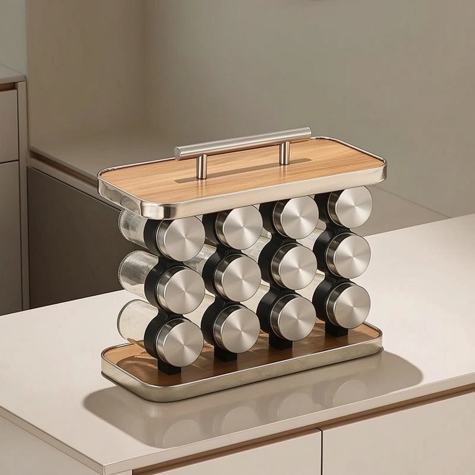 Seasoning Rack with 12 Jars Modern Seasoning Storage Rack with Handle Seasoning Bottle Set Non-Slip Portable for Home Cooks