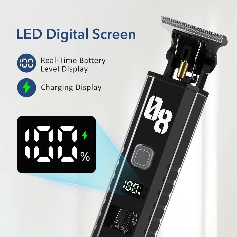 Men's Cordless Hair Clipper Professional Haircut Shaver Beard Trimmer Grooming Kit with LED Display for Precision Hair Cutting