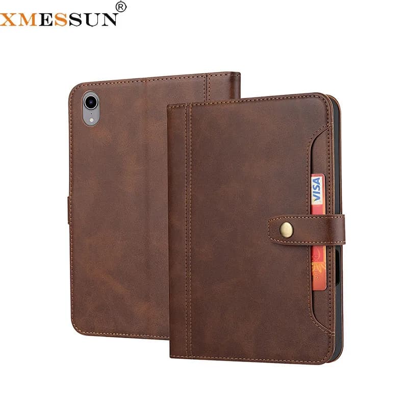 XMESSUN New IPad Flip Cover Protective Case,Fashion Suitable For IPad Mini6, Retro Cowhide External Card Pen Slot Tablet Case