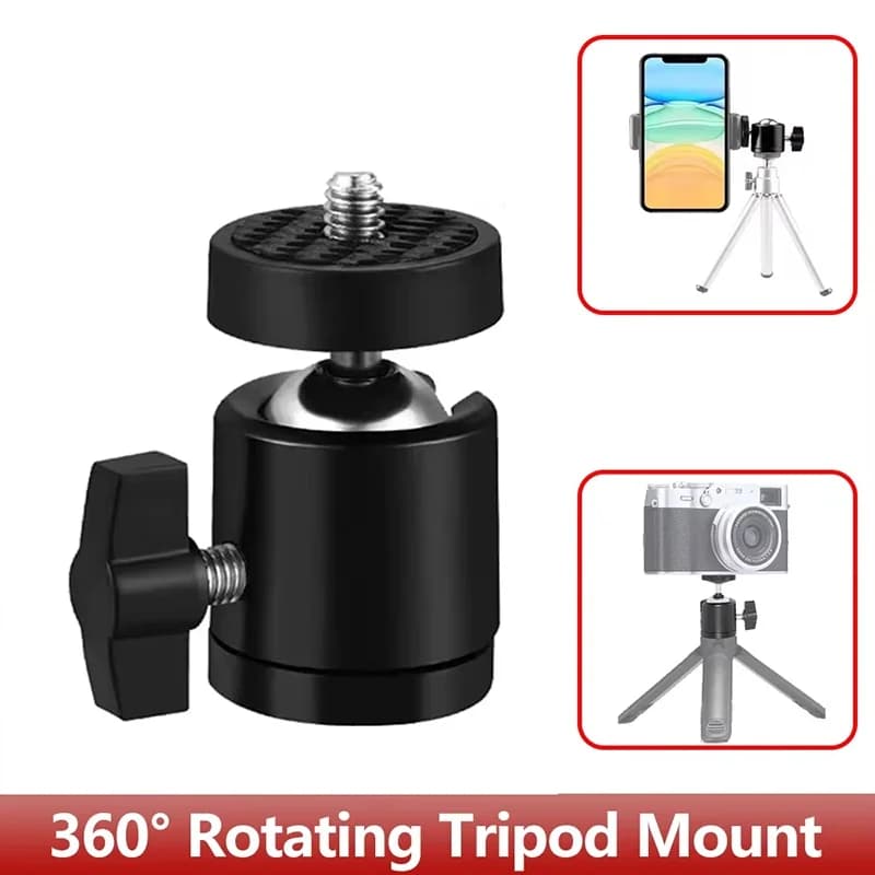 Universale 360 ° Supporto per testa a sfera rotante con adattatore girevole per treppiede con vite da 1/4 di pollice per fotocamere, treppiedi, monopiedi, luci per streaming live