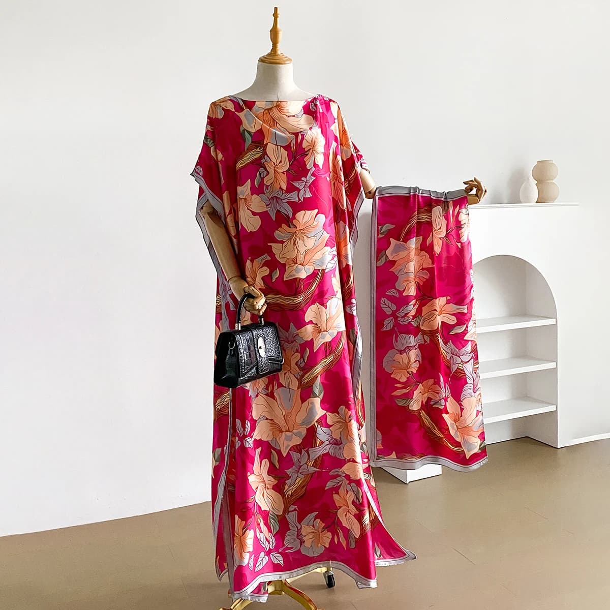 Abiti Africani Estivi da Donna, Nuova Moda, Eleganti Vestiti Stampati in Seta, Hijab Lungo Musulmano, Kaftan, Sciarpa Oversize Kuwait Abaya