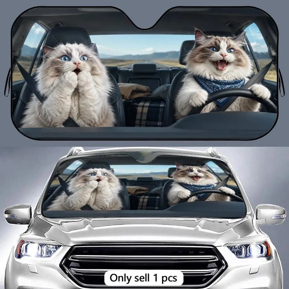 Long-haired Ragdoll cat Sun Visor Portable Car Windshield Sun Shade UV Protection and Heat Insulation for Front Window