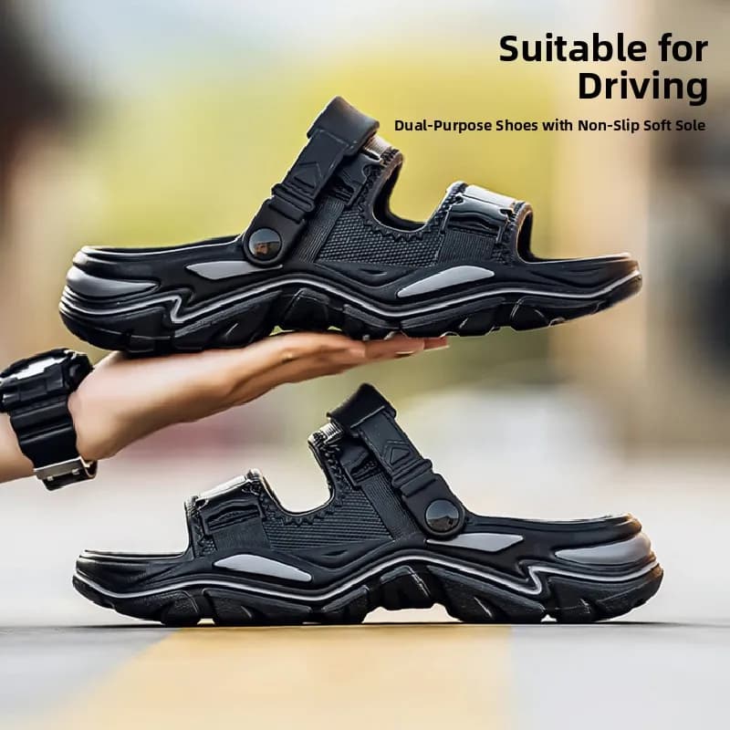 Men's Summer Outdoor Wear Sports Slippers Soft Bottom Anti-Slip Wear-Resistant Driving Two Users Beach Sandals Comfortable Fe...