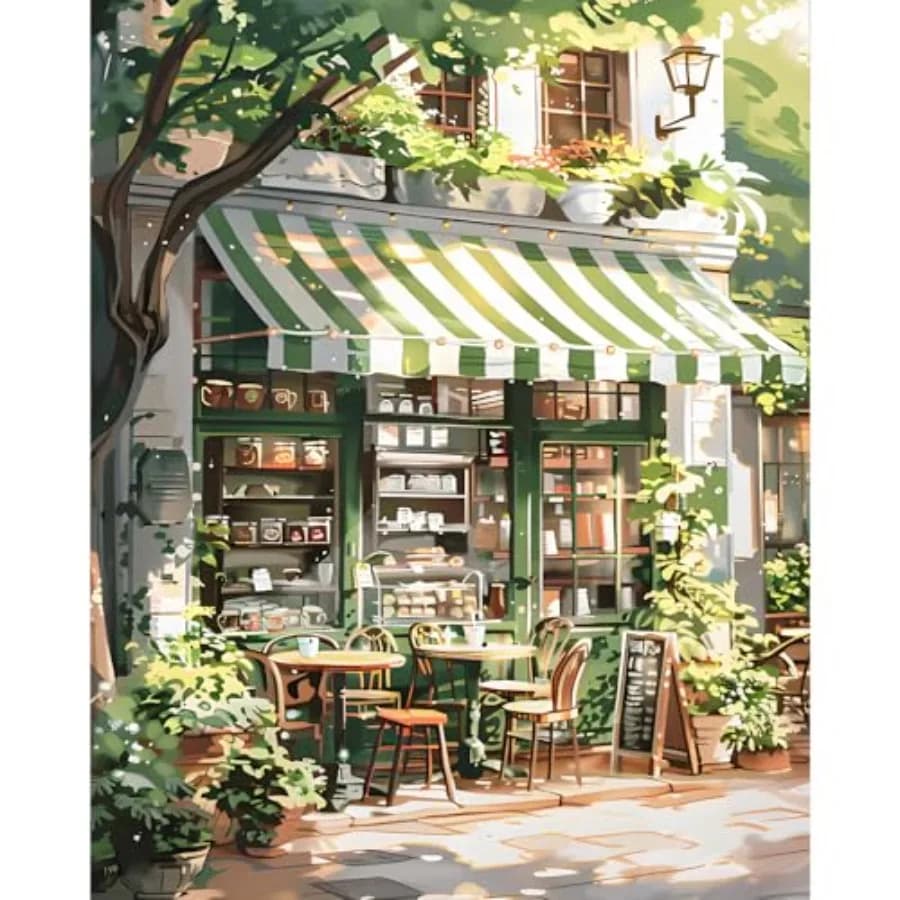 Paint by Numbers Kit for Adults - Street Cafe Adult Paint by Number Kits on Canvas Without Frame for Beginner, Street Oil Paint