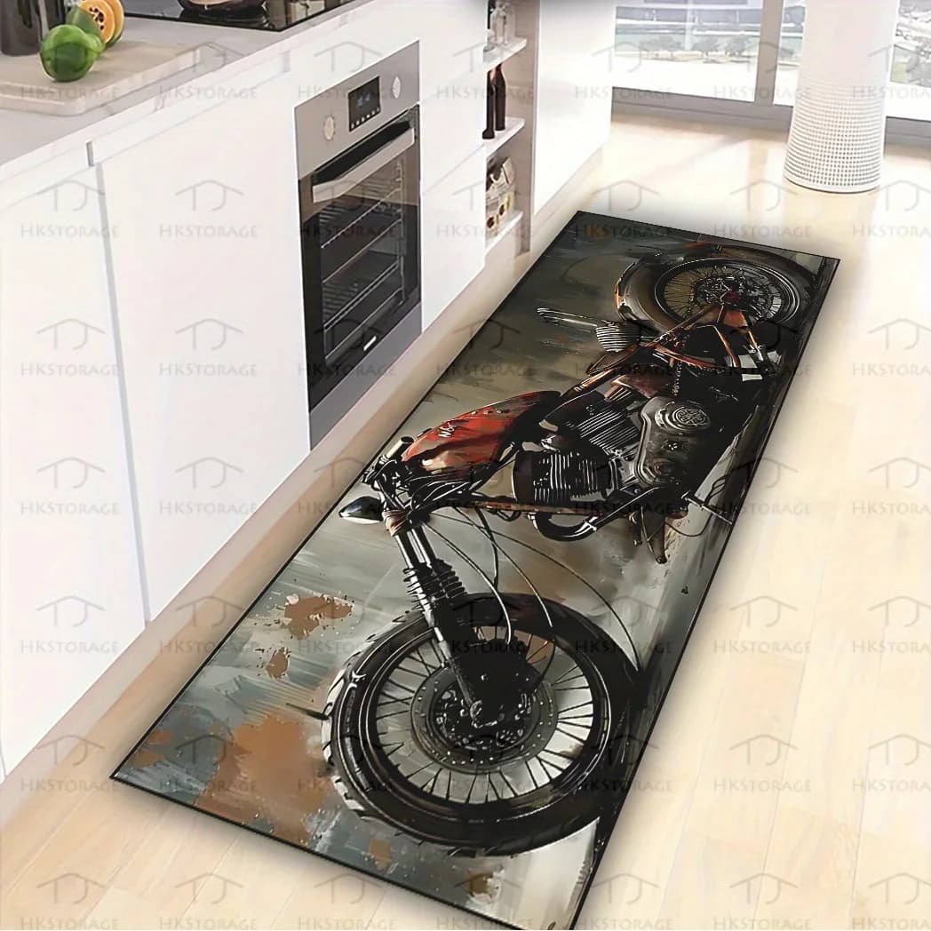 VIKAMA Cool Motorcycle Doormat Stylish Welcome Mat Soft Long Carpet Soft Kitchen Rug Carpet For Living Room Rug For Bedroom Home